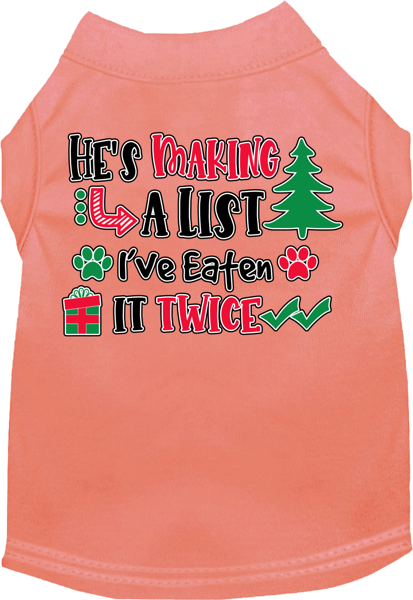 He's Making a List... Screen Print Dog Shirt Peach Size 5X